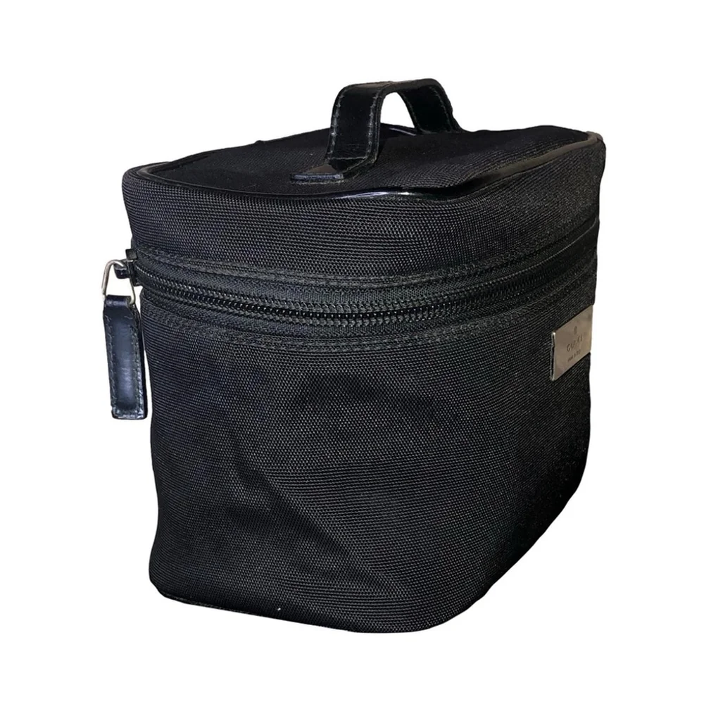 Men GUCCI Black Nylon Toiletry Case Shaving Bag with Leather Top Handle NWOT - Picture 4 of 17